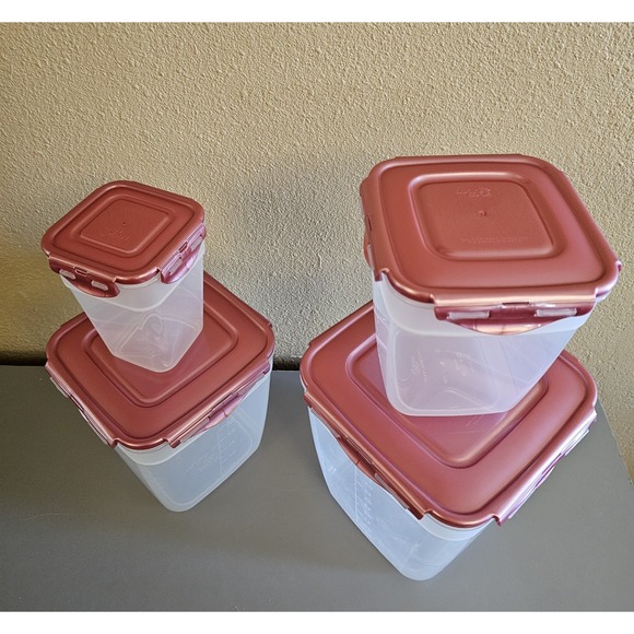 Lock&Lock Rectangle Pink Tall Set 4 Clear Plastic Snap Lids Storage Containers - Picture 2 of 2